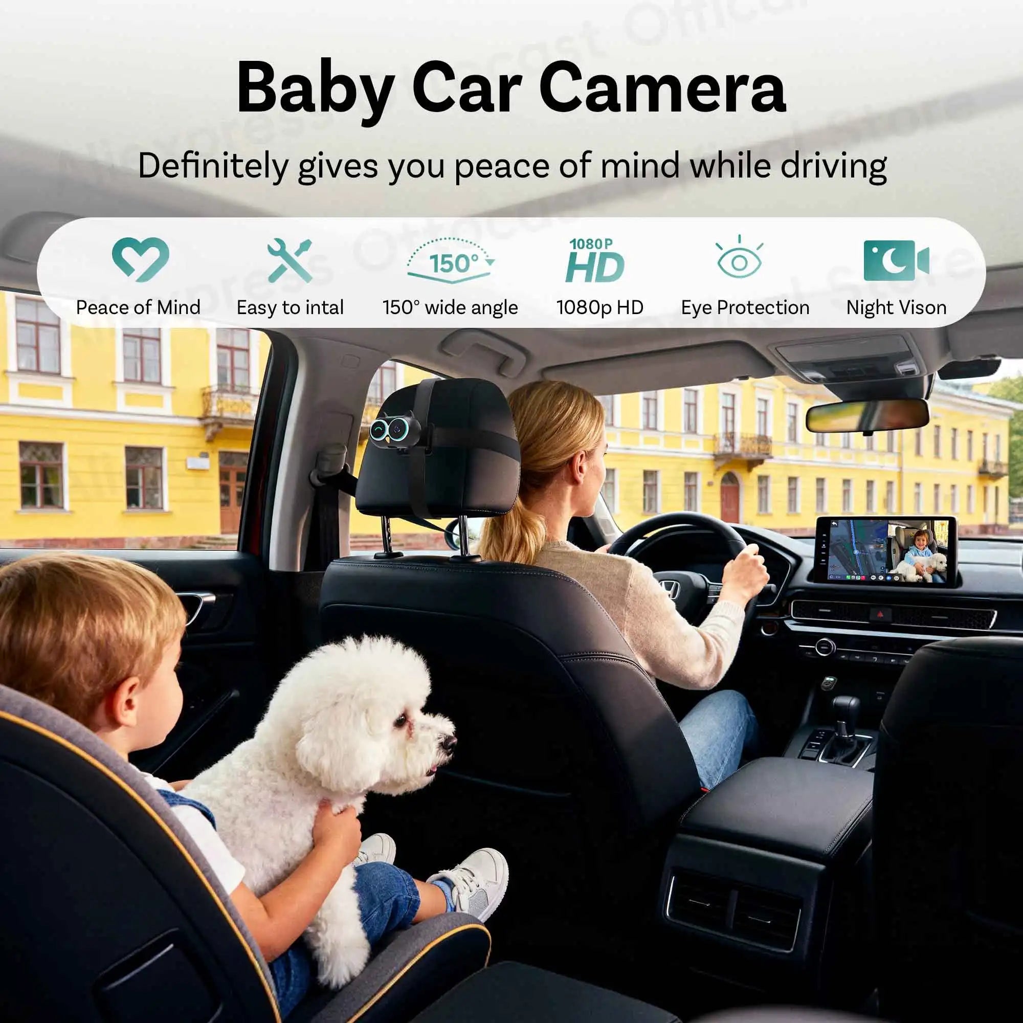Ottocast 2 in 1 Cabin Care Wireless CarPlay Adapter Camera for Pet Baby Kid for iPhone Car Accessories New Year Gift for Family