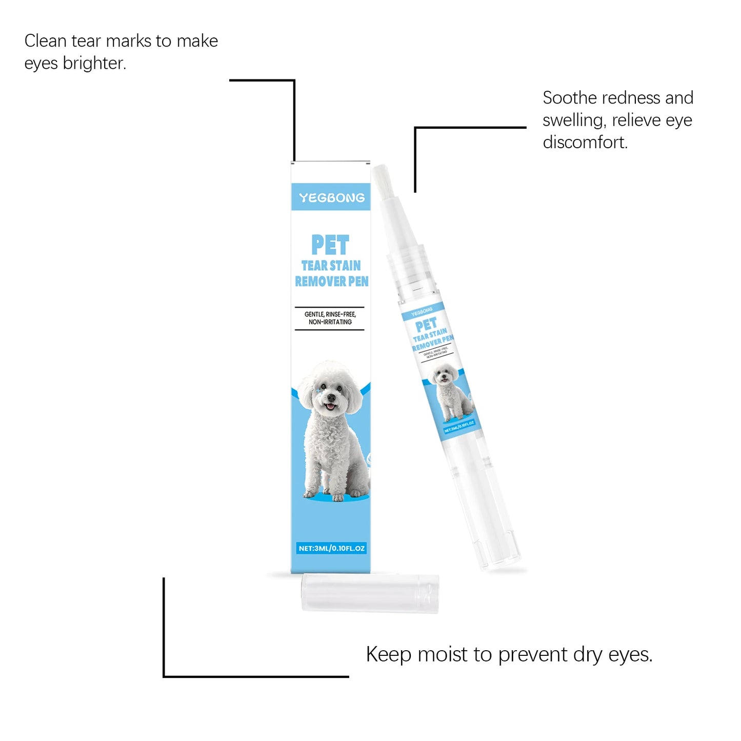 Yegbong Pet Care Tear Stain Removal Pen for Cats And Dogs Universal Eye Cleaning Solution 3ml