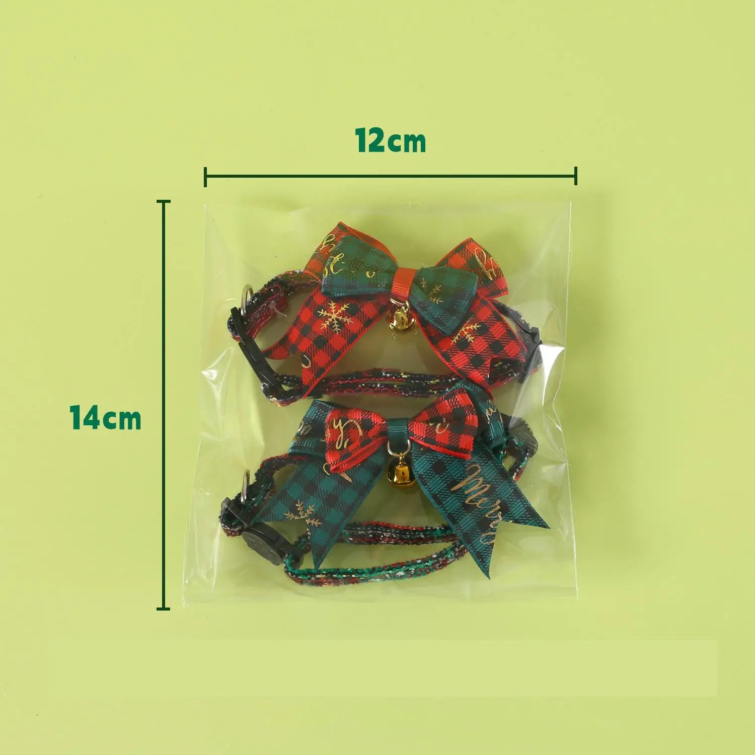 Jingle&Sparkle Merry Christmas Pet Bow Collar Anti-Choke Adjustable with Plaid Gold Foil Bows & Bells Festive Neckwear Cats Dogs