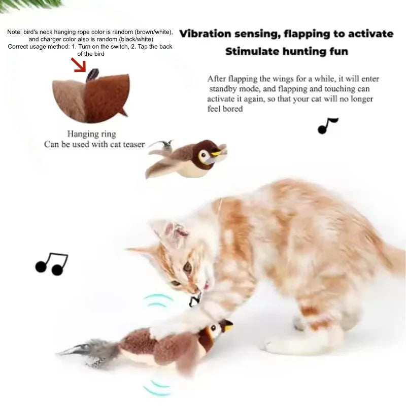 New Simulated Bird Cat Toy Interactive Toys Dog Rechargeable Chirping Flapping Bird(no Flying) Touch Activated Plush Toy Pet