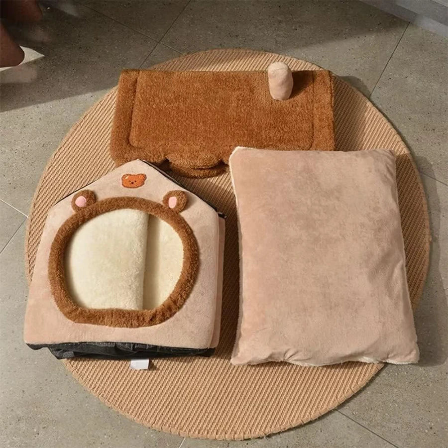 Foldable Pet House Removable Washable Cat House Puppy Cave Sofa Pet Bed House for Extra Small Dogs and Small Medium Cats Winter