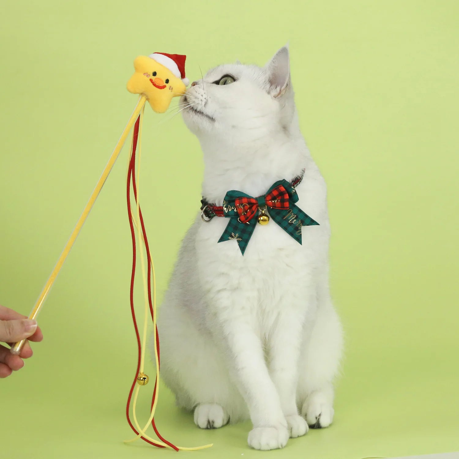 Jingle&Sparkle Merry Christmas Pet Bow Collar Anti-Choke Adjustable with Plaid Gold Foil Bows & Bells Festive Neckwear Cats Dogs